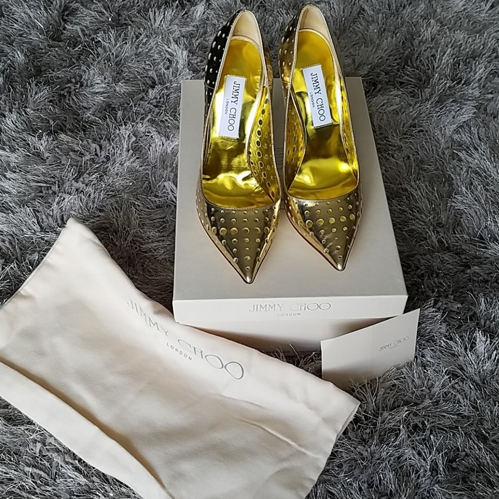 Jimmy Choo Mirror Leather Gold Heels